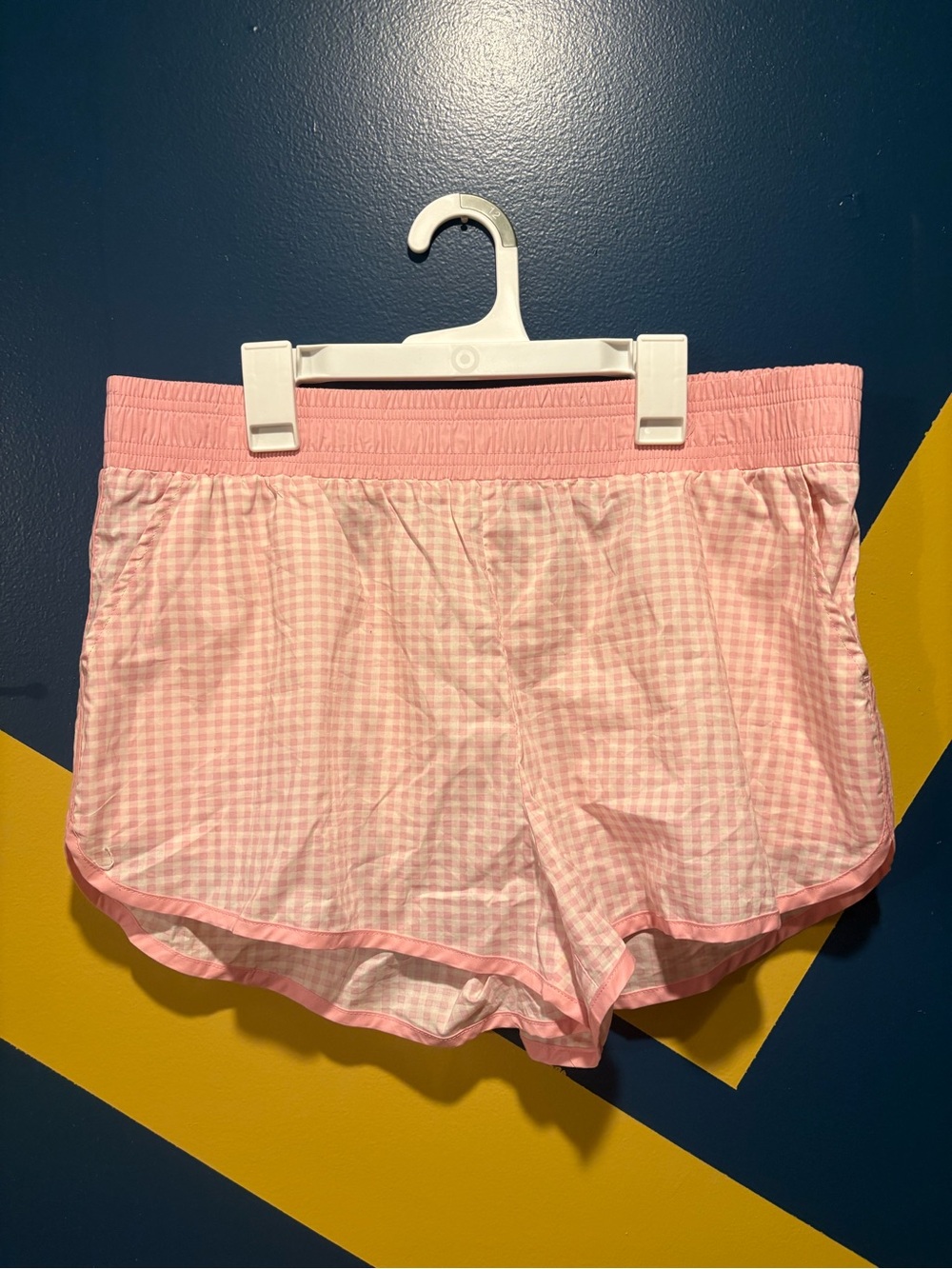 Happily Grey Pink & White Gingham Board Shorts NWOT
